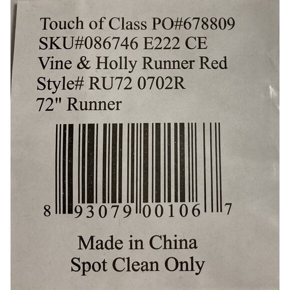 Touch of Class Vine and Holly Reversible Christmas Table Runner Beaded Edges 72” - Picture 7 of 9